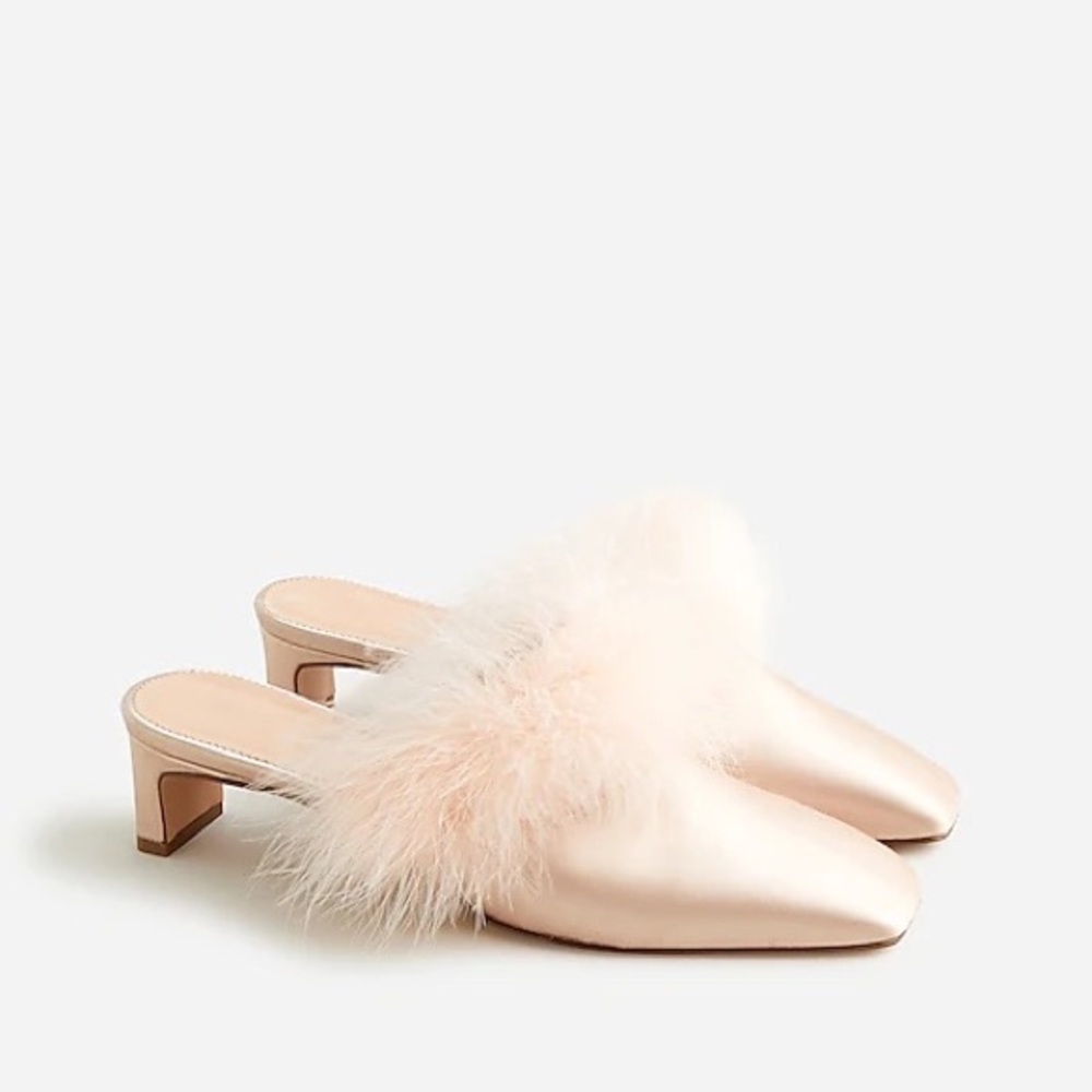 NWT J. Crew Layla Mule Heels with Feathers